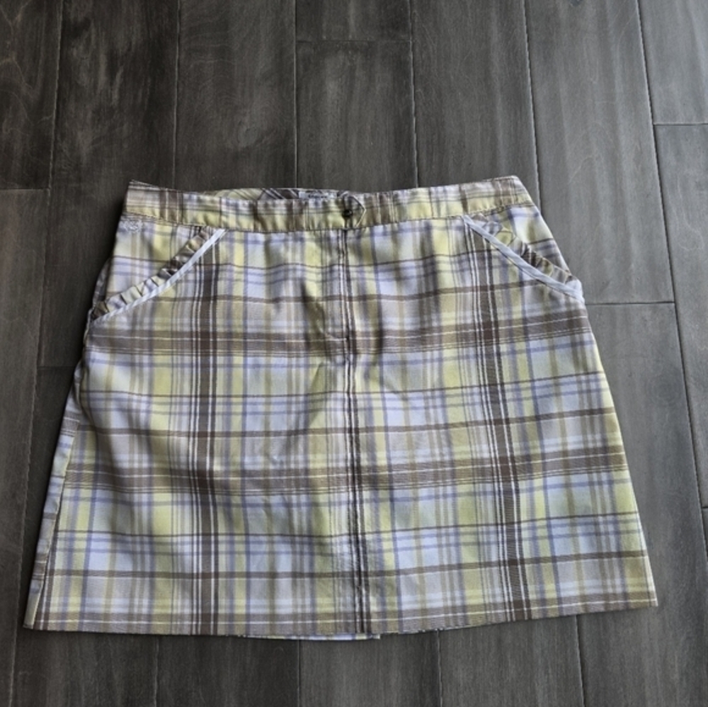 Izod Cool FX Golf Skort Womens size‎ 8 Tennis Yellow Plaid 17" length